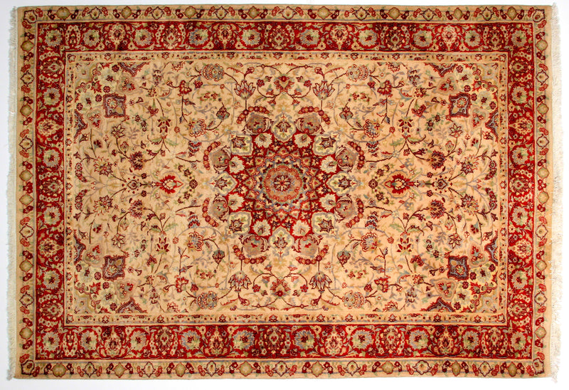 Alfombra clásica oriental Tabriz - lana y seda - 198x139cm