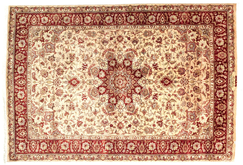 Alfombra clásica oriental Tabriz - lana y seda - 203x138cm