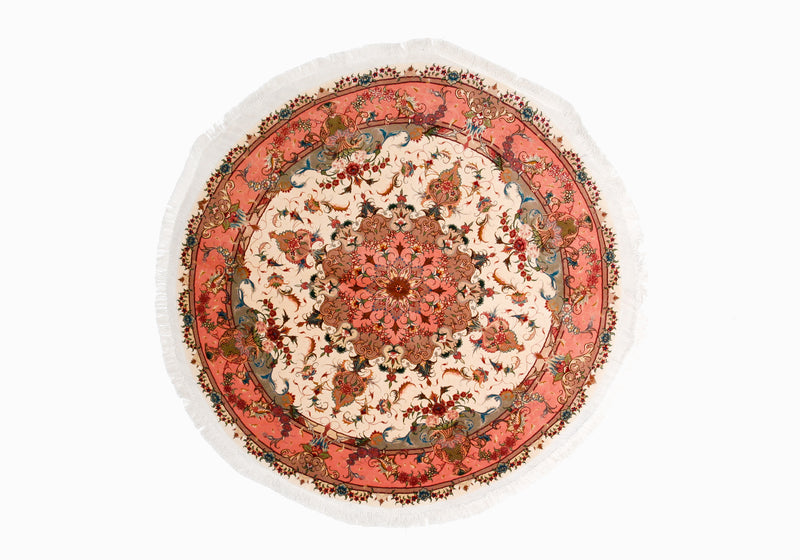 Alfombra clásica oriental Tabriz - lana y seda - circular: 143cm