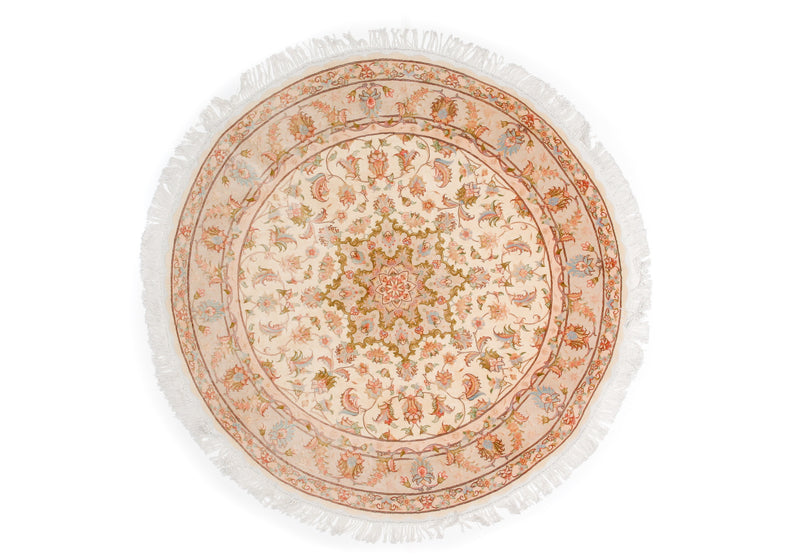 Alfombra clásica oriental Tabriz - lana y seda - circular: 148cm