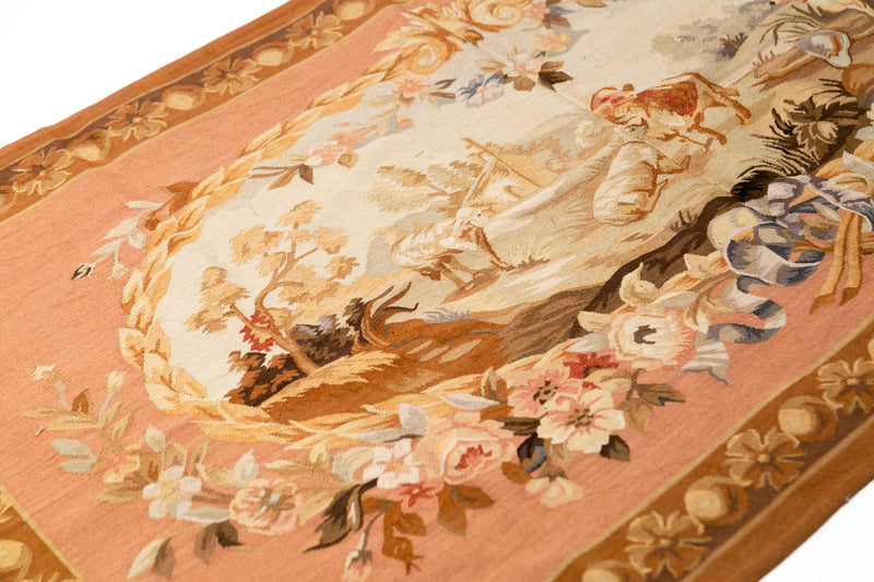 Tapiz Aubusson de lujo. Diseño floral clásico. Hecho a mano. Añade elegancia a cualquier habitación.