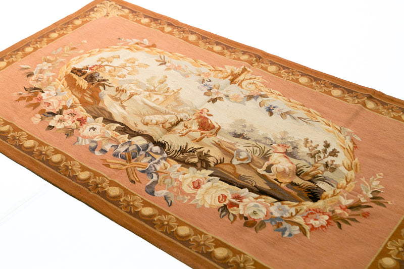 Tapiz Aubusson de lujo. Diseño floral clásico. Hecho a mano. Añade elegancia a cualquier habitación.